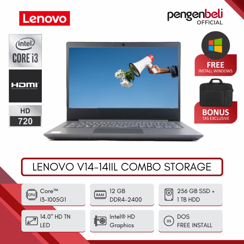 Jual LAPTOP LENOVO COMBO STORAGE (SSD + HDD) V14-14IIL [I3-1005G1 | 12 ...