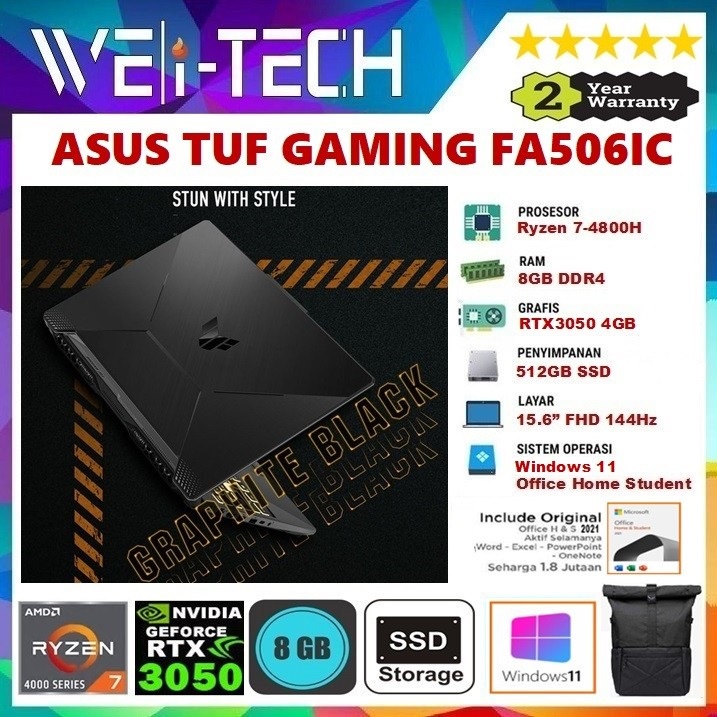 Jual Asus Tuf A15 Fa506ic Ryzen 7 4800h 8gb 512ssd Nvidia Rtx3050 4gb 156fhd Ips 144hz Win11 8140