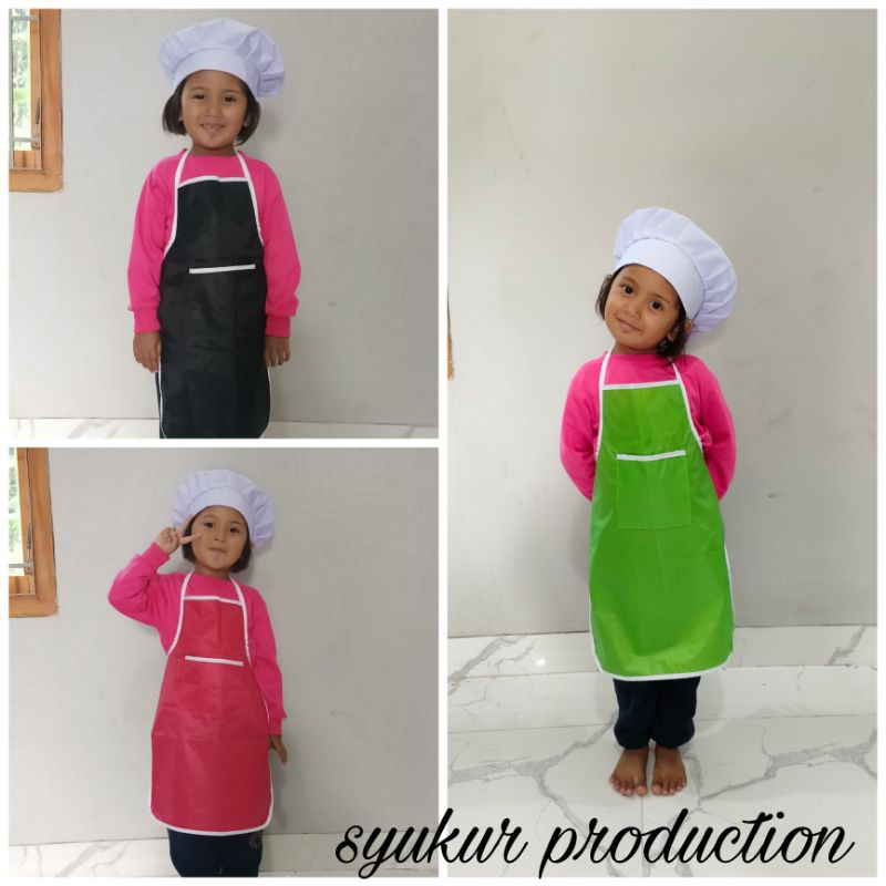 Jual CELEMEK ANAK APRON ANAK SET PLUS TOPI KOKI CHEF PUTIH TK SD