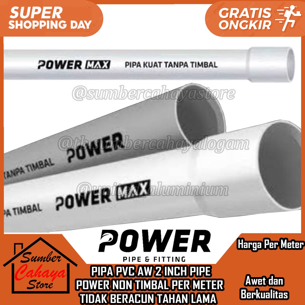 Jual PIPA PVC AW 2 Inch PUTIH ABU POWER NON TIMBAL PER 1 METER TIDAK ...