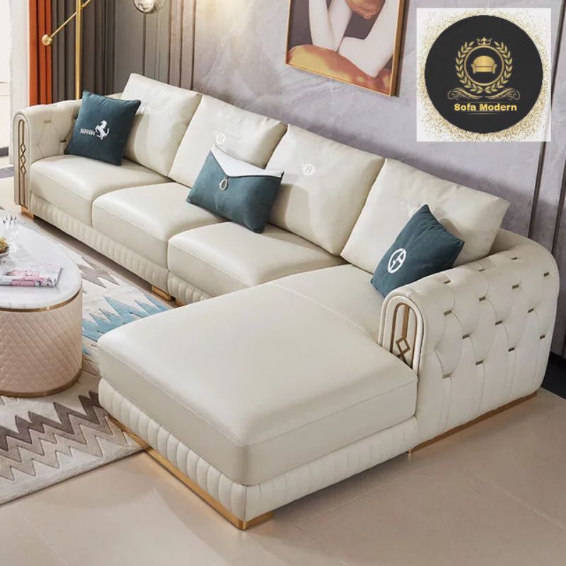 Jual Sofa Kulit Letter L Minimalis Ruang Tamu Super Mewah Elegan Model ...