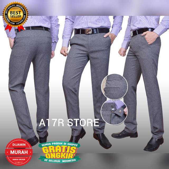 Jual Trend Celana Kain Celana Kerja Pria Kantor Formal Bahan Gabardin Warna Abu Muda Bagus