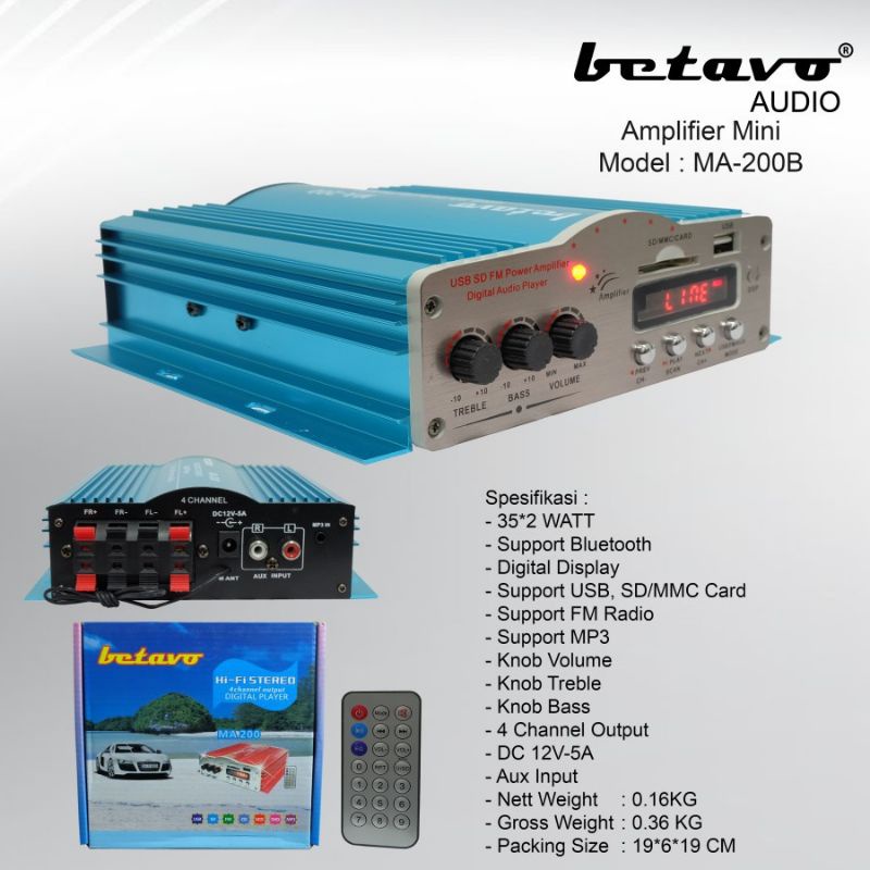 Jual AMPLI MINI BETAVO MA 200 B PROFESIONAL AMPLIFIER BLUETOOTH ...