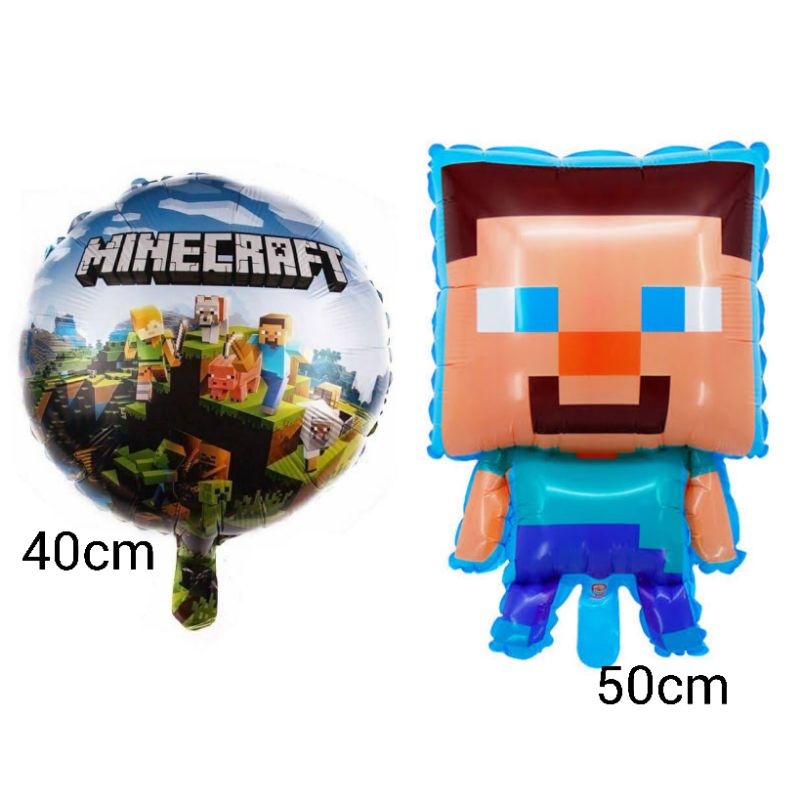 Jual Balon Minecraft Lego Mine Craft Steve Full Body Round Bulat Biru Blue Happy Birthday Hbd