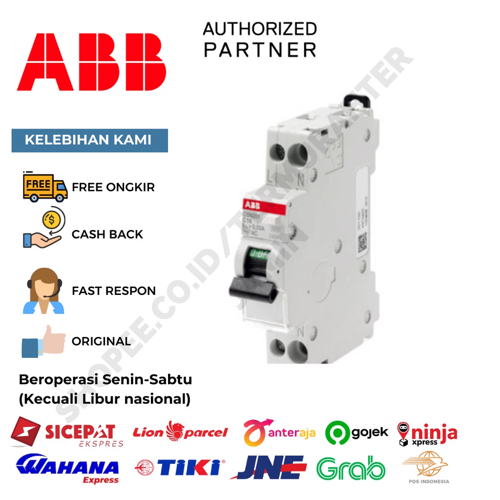 Jual ABB RCBO SLIM 2 POLE 10A 230-240VAC DSN201C10AC30 2CSR255050R1104 ...