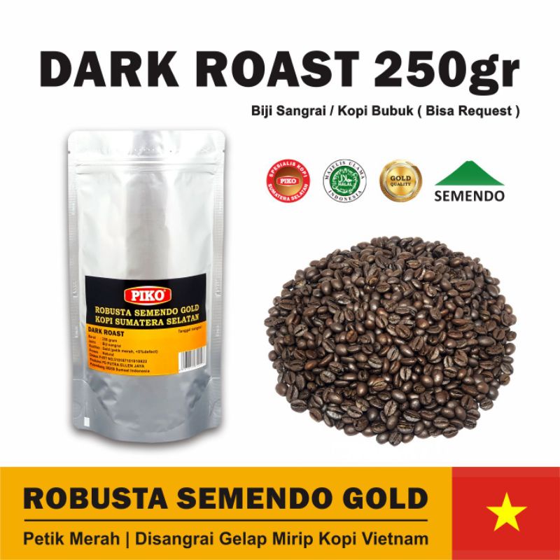 Jual Kopi Robusta Semendo Gold Dark Roast 250gr Biji Kopi Bubuk