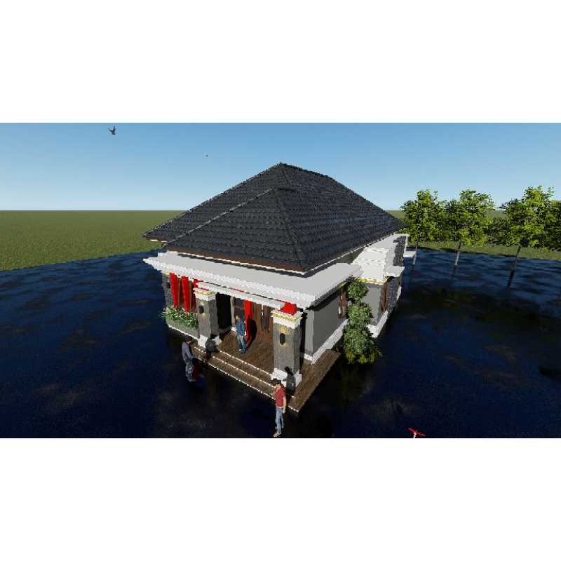 Jual desain rumah mewah 1 lantai ukuran 13x16 meter bangunan | Shopee