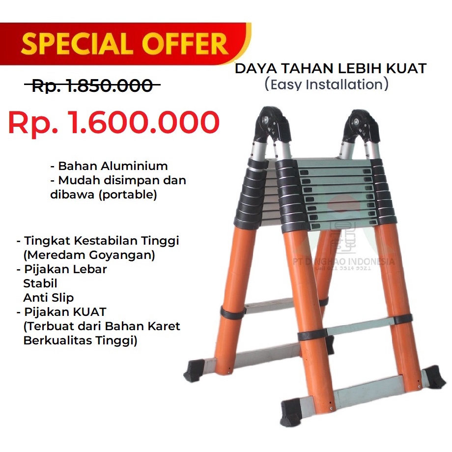 Jual Tangga Double Teleskopik Ukuran 5 Meter Aluminium Tangga Lipat ...