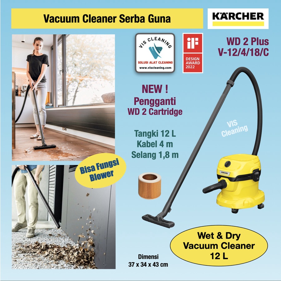 Jual Vacuum Cleaner Karcher Wd 2 Plus V 12 4 18 C Wet And Dry 12 Liter Shopee Indonesia