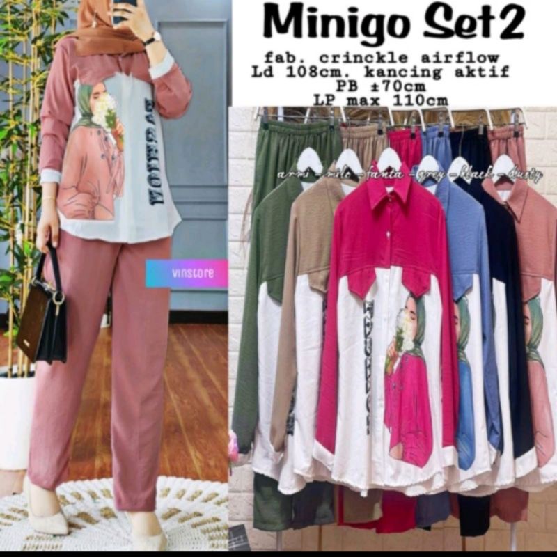 Jual Minigo Seet Setelan Sablon Virall Oneset Crinkel Kombinasi