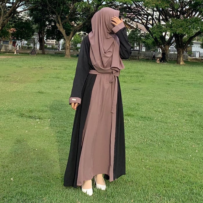 Jual Model Baju Gamis Kombinasi dua Warna Polos Wanita Remaja Muslim