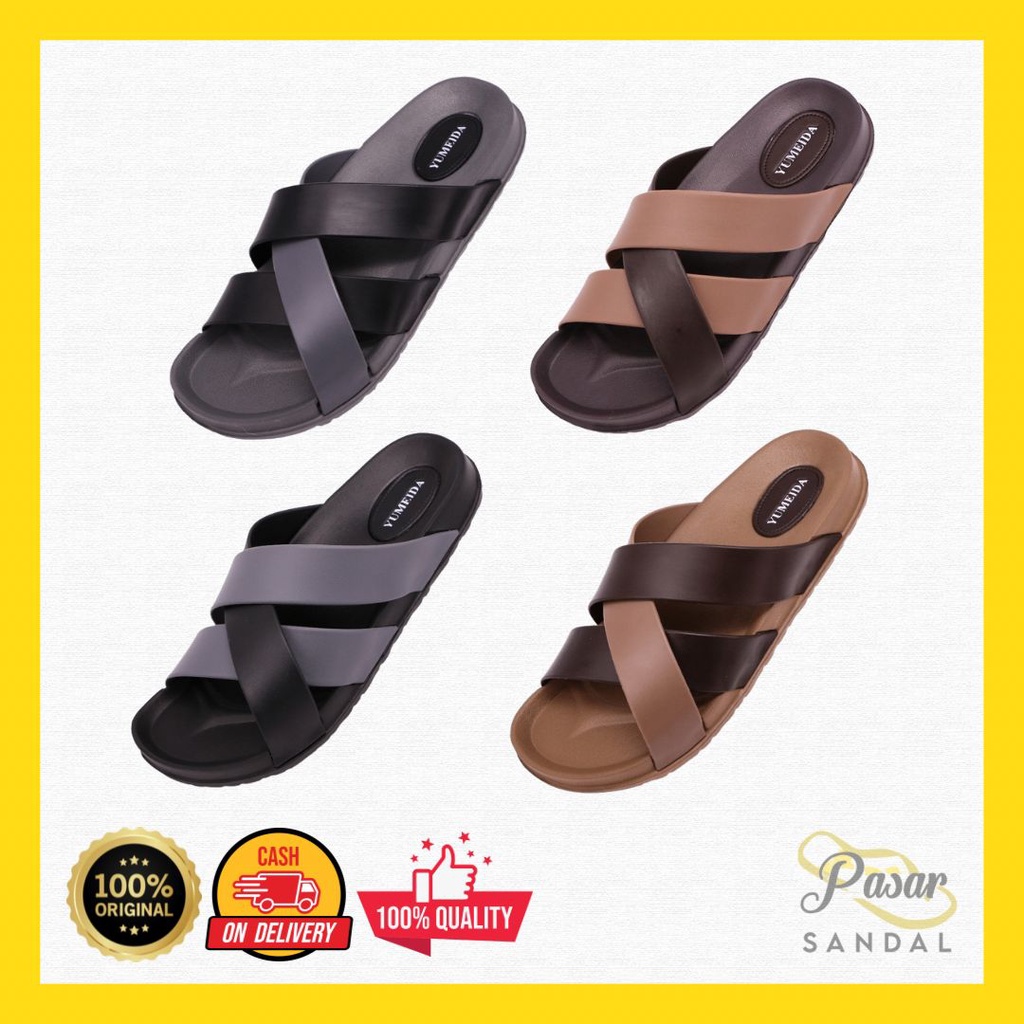 Jual Sandal Pria Slop Yumeida Tali Silang Sendal Slide Pria Kekinian