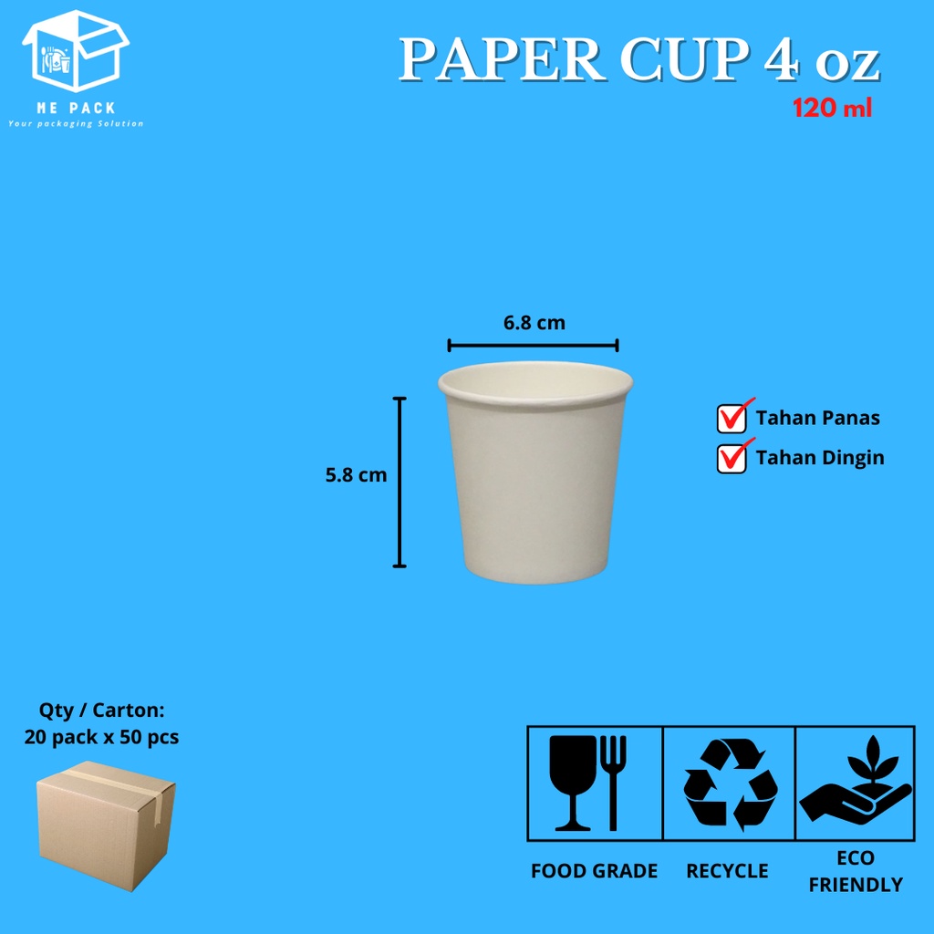 Jual Paper Cup/Gelas Kertas 4 oz Tahan Panas/Dingin | Shopee Indonesia