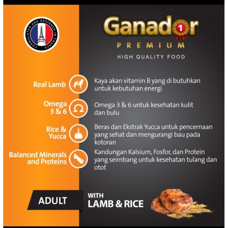 Jual Ganador Premium Adult Lamb & Rice 1kg (Repack) | Shopee Indonesia