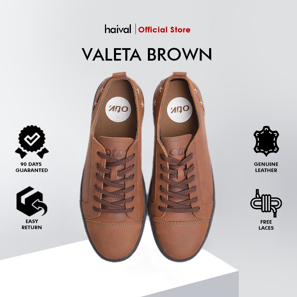 Jual Haival Valeta Brown Sepatu Sneakers Pria Bahan Kulit Asli Premium