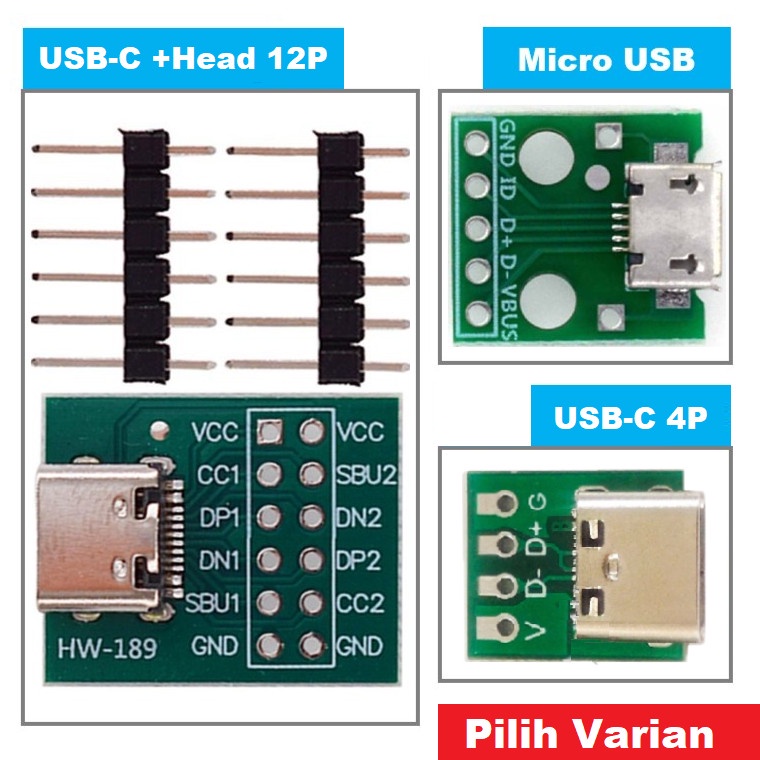 Jual Converter USB Micro/Type-C to DIP 2.54mm PCB Adapter Socket