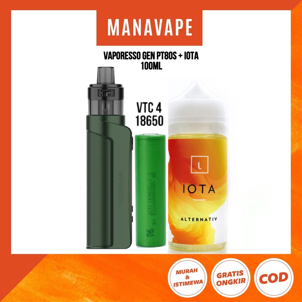 Jual GEN PT80S KIT AUTHENTIC by VAPORESSO + BATTERY SONY VTC 4 18650 ...