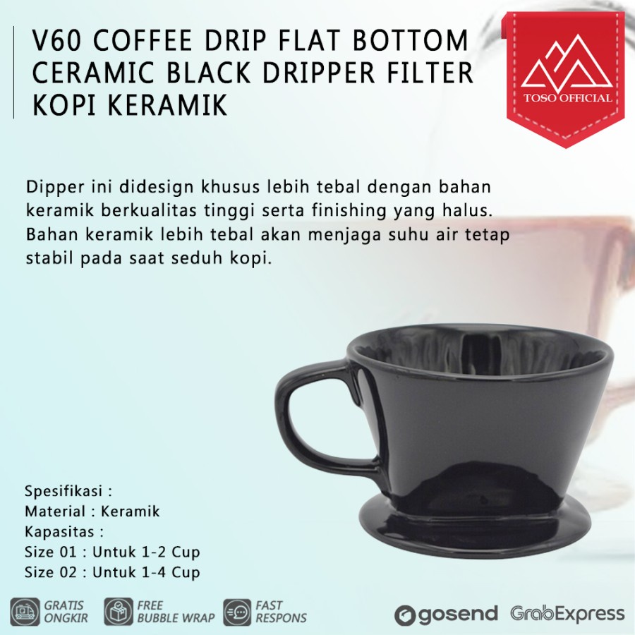 Jual V60 COFFEE DRIP FLAT BOTTOM CERAMIC BLACK DRIPPER FILTER KOPI