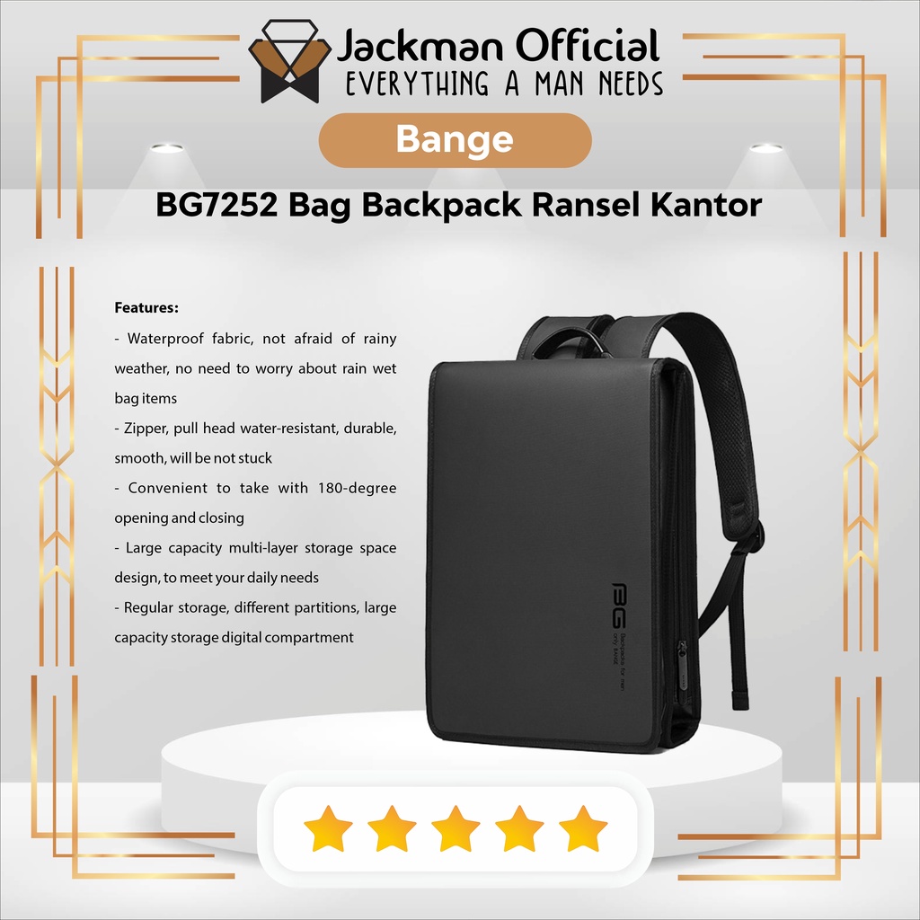 BANGE BG-7252 Slim Shell Design Tas Ransel Pria Casual Laptop Backpack Black