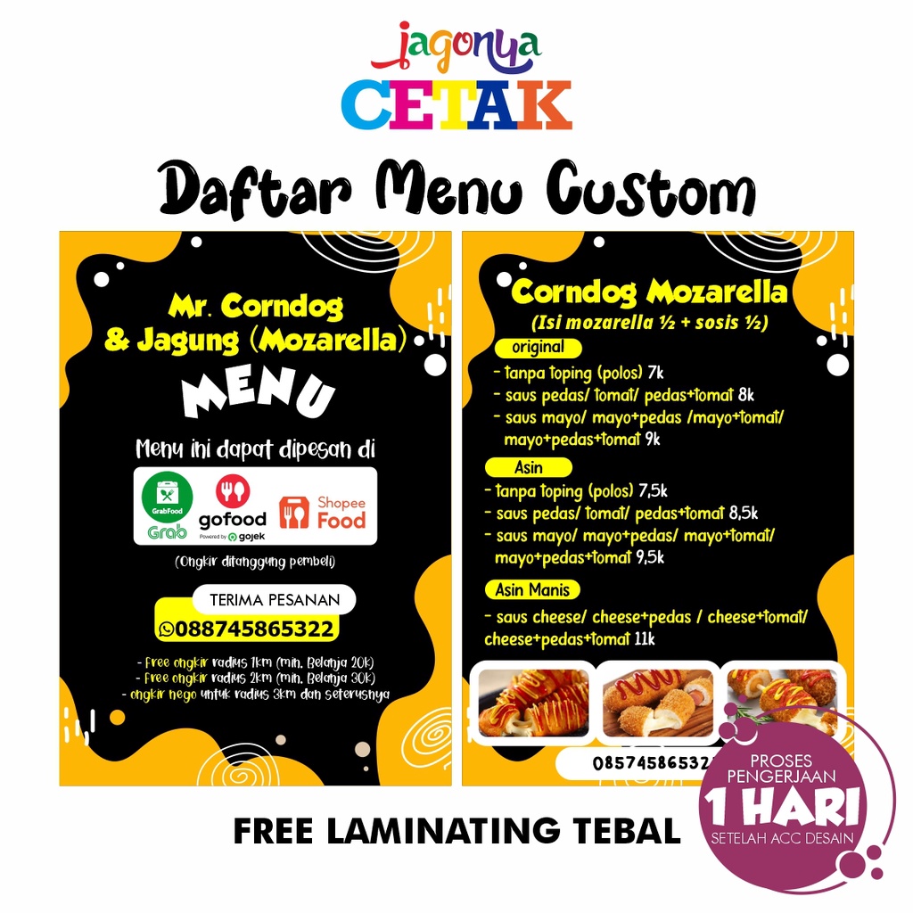 JC Cetak Daftar Menu A4 Laminating