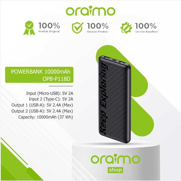 Jual Oraimo Toast 10 Powerbank 10000 MAH Dual USB Fast Charging OPB P118D Shopee Indonesia