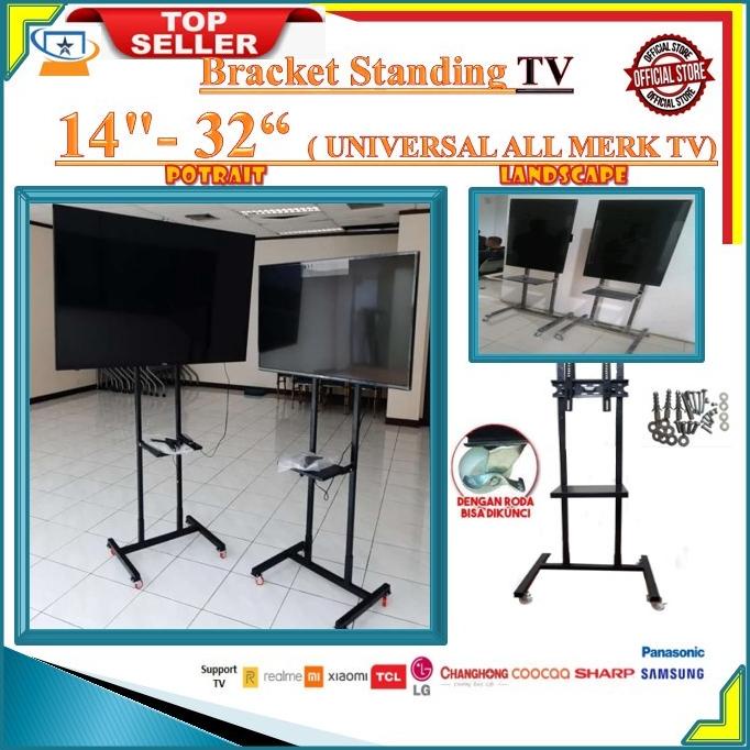 Jual Bracket Standing TV LED Dorong & Roda 24 -32 Inch Hitam UNIVERSAL ...