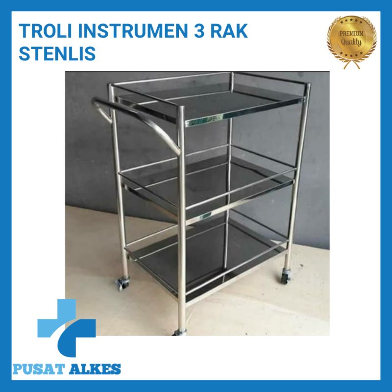 Jual troli instrumen 3 stenlies susun rumah sakit dll | Shopee Indonesia