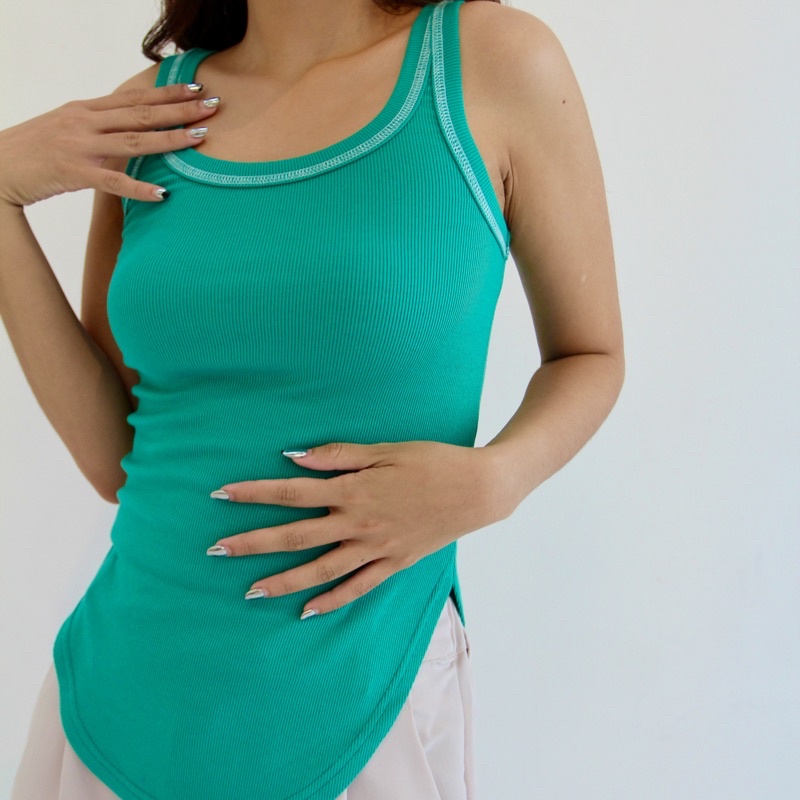 Jual RHEA TOP | Long Oval Tanktop Ribbed Knit Stretch Rib Tank Top ...