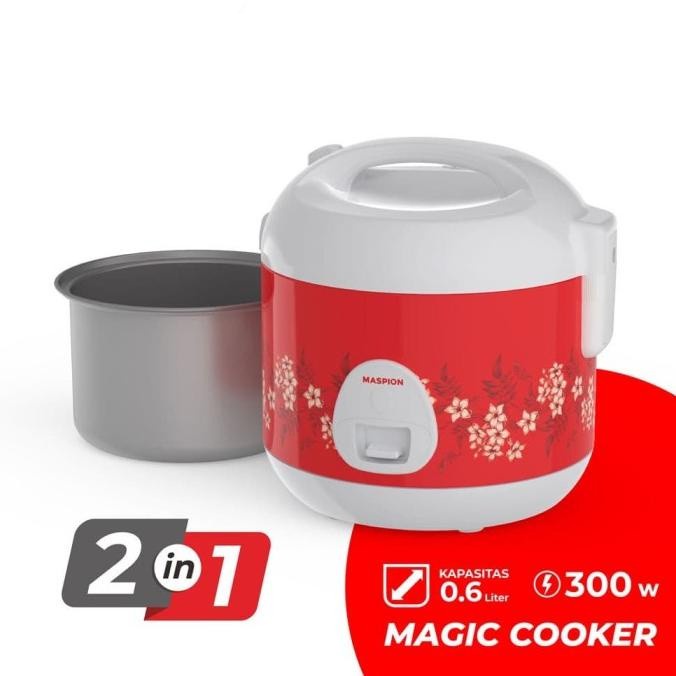 Jual Maspion Rice Cooker MRJ0622RDJM Magic Com 0.6L 2in1 Merah