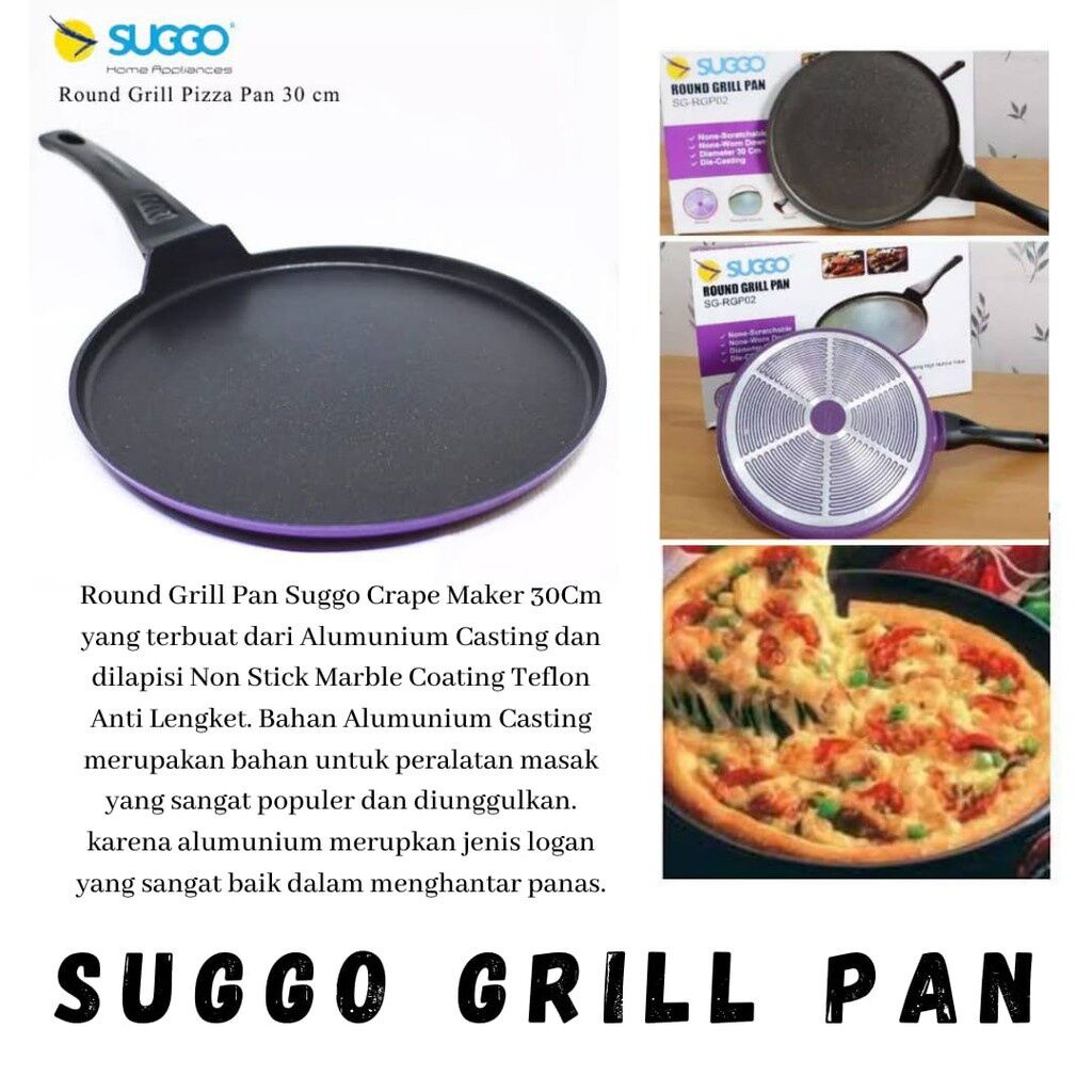 Jual Suggo Round Grill Pan 30 cm Pizza Pan Crape Maker Teflon Anti