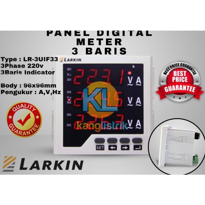 Jual Digital Panel Meter Ampere Volt Hz 3 Baris Body 96X96 Larkin Lr