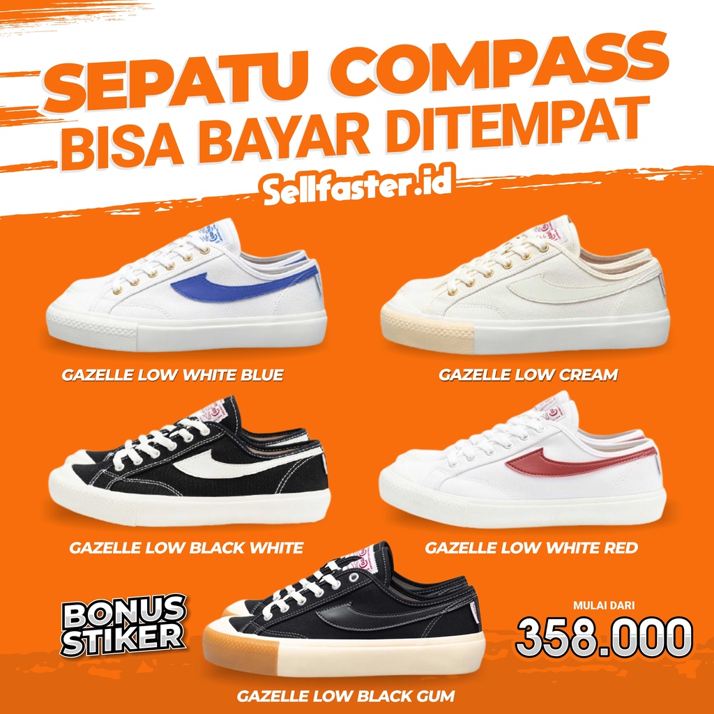 Jual Sepatu Compass Gazelle Low Black White White Red Blue Sky Cream White Blue Black