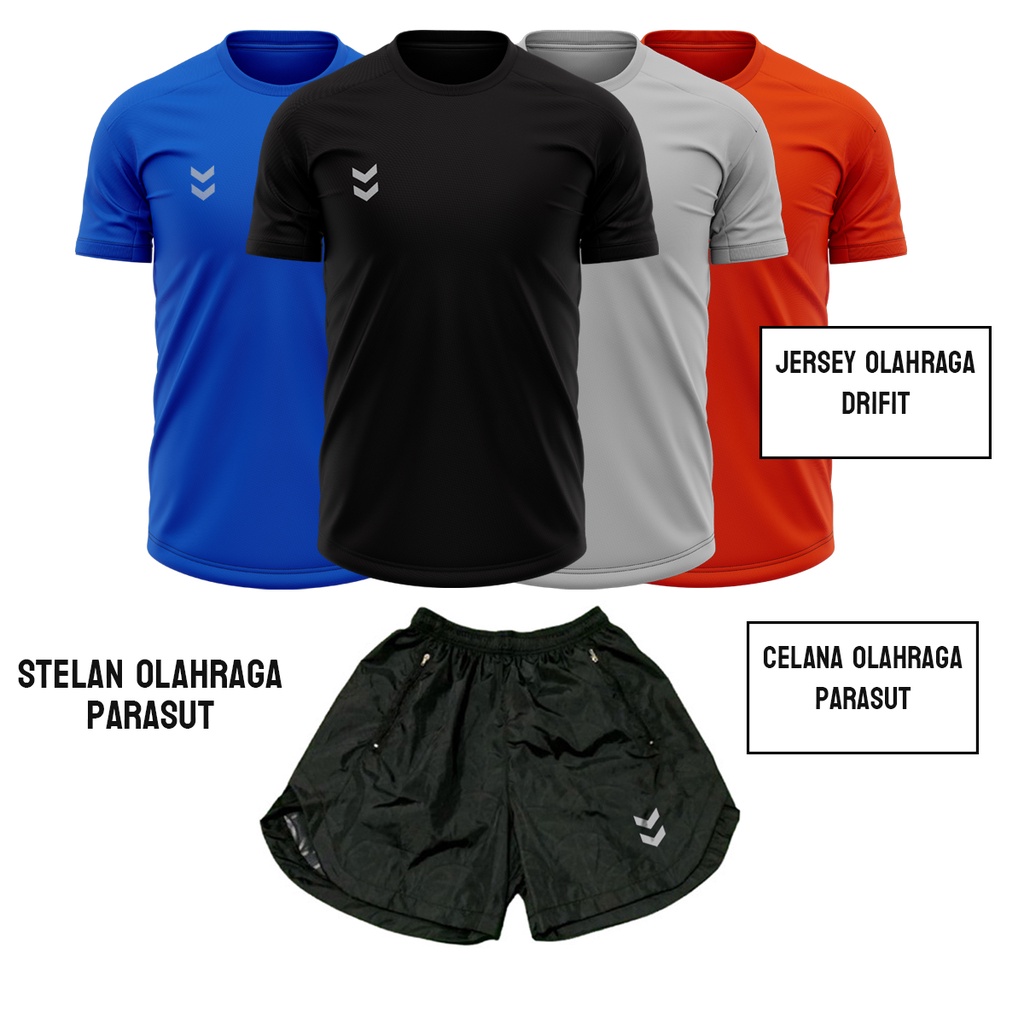 Stelan Jersey dan Celana Olahraga Lari Running Voli Futsal Gym Bahan Parasut