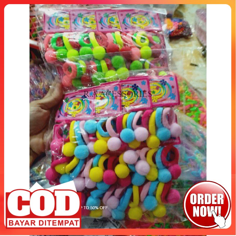 Jual 1 PACK IKAT RAMBUT POMPOM WARNA-WARNI | Shopee Indonesia