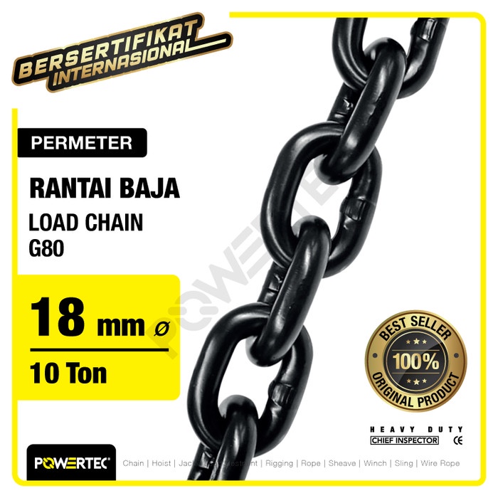 Jual Chain Block Load Chain / Rantai Baja G80 - 18Mm Powertec - Meteran ...