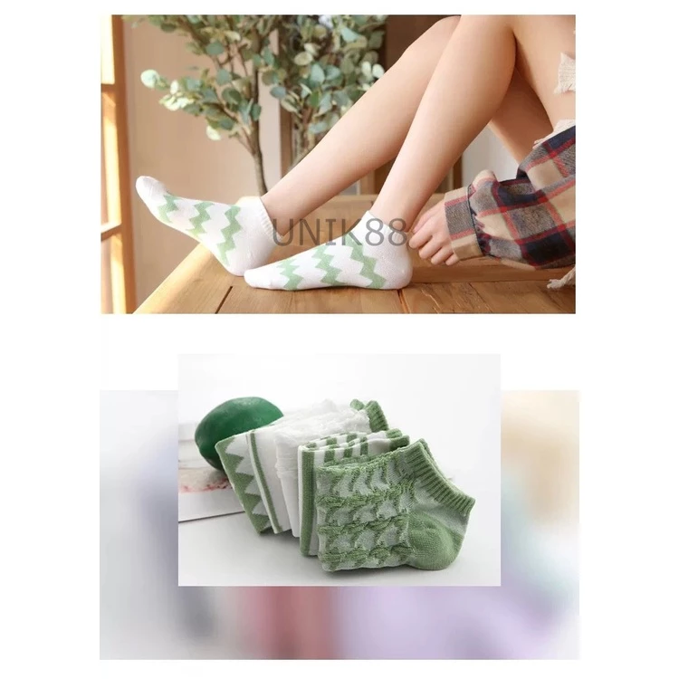 [UNIK88] Kaos Kaki Simple Hijau Motif Korea Polos Gaya Casual / Kaos Kaki Wanita Semata Kaki Lucu | AutoStock