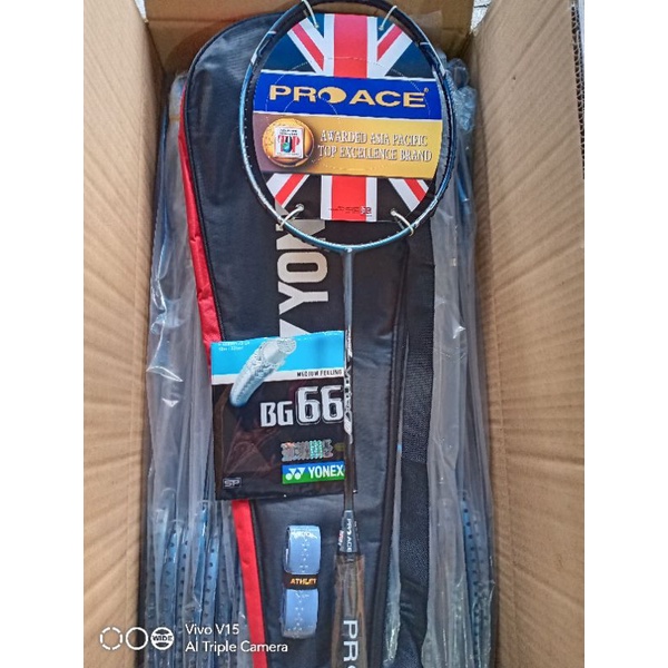 Jual Raket Badminton Pro Ace Vortex 90 Grey Original Full Set | Shopee ...