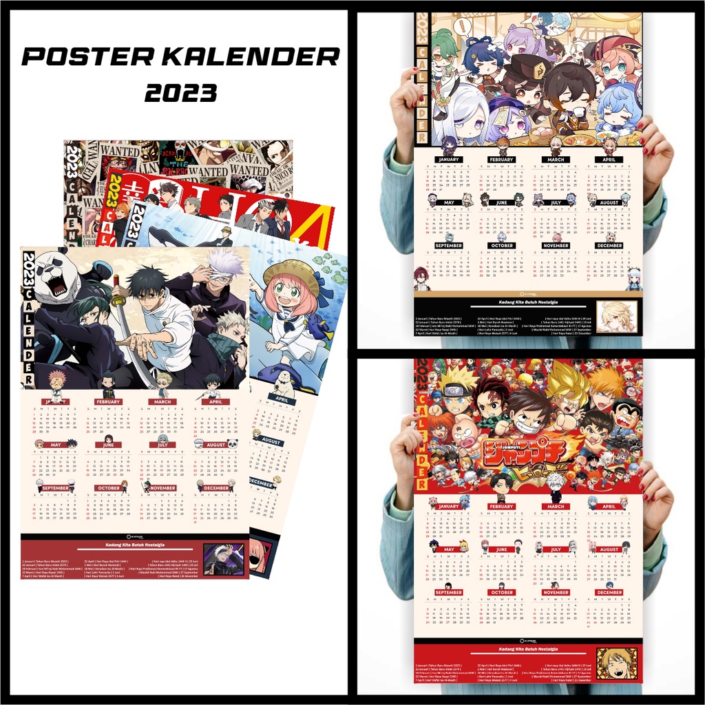Jual Kalender Anime 2023 - Poster Anime Terlengkap A3 - Kalender Anime 