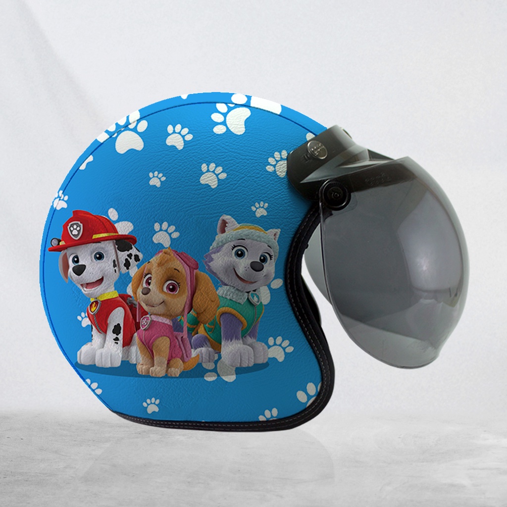 Jual Helm Bogo Retro Kulit Motif Anak Paw Patrol Biru SNI Ukuran