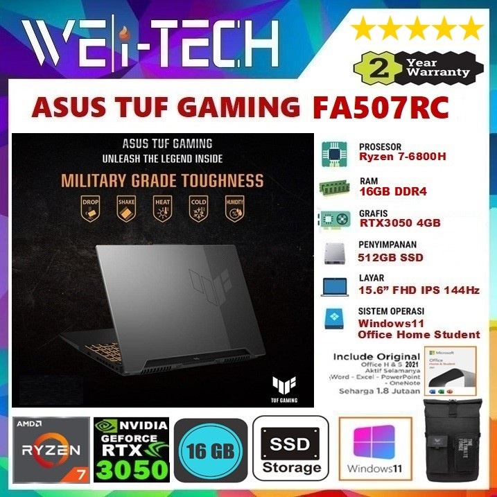 Jual ASUS TUF GAMING A15 FA507RC - RYZEN 7-6800H 16GB 512G RTX3050 4GB
