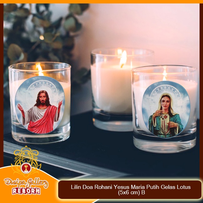 Jual Lilin Ibadah Doa Rohani Gelas Yesus Dan Maria Putih Stearin X