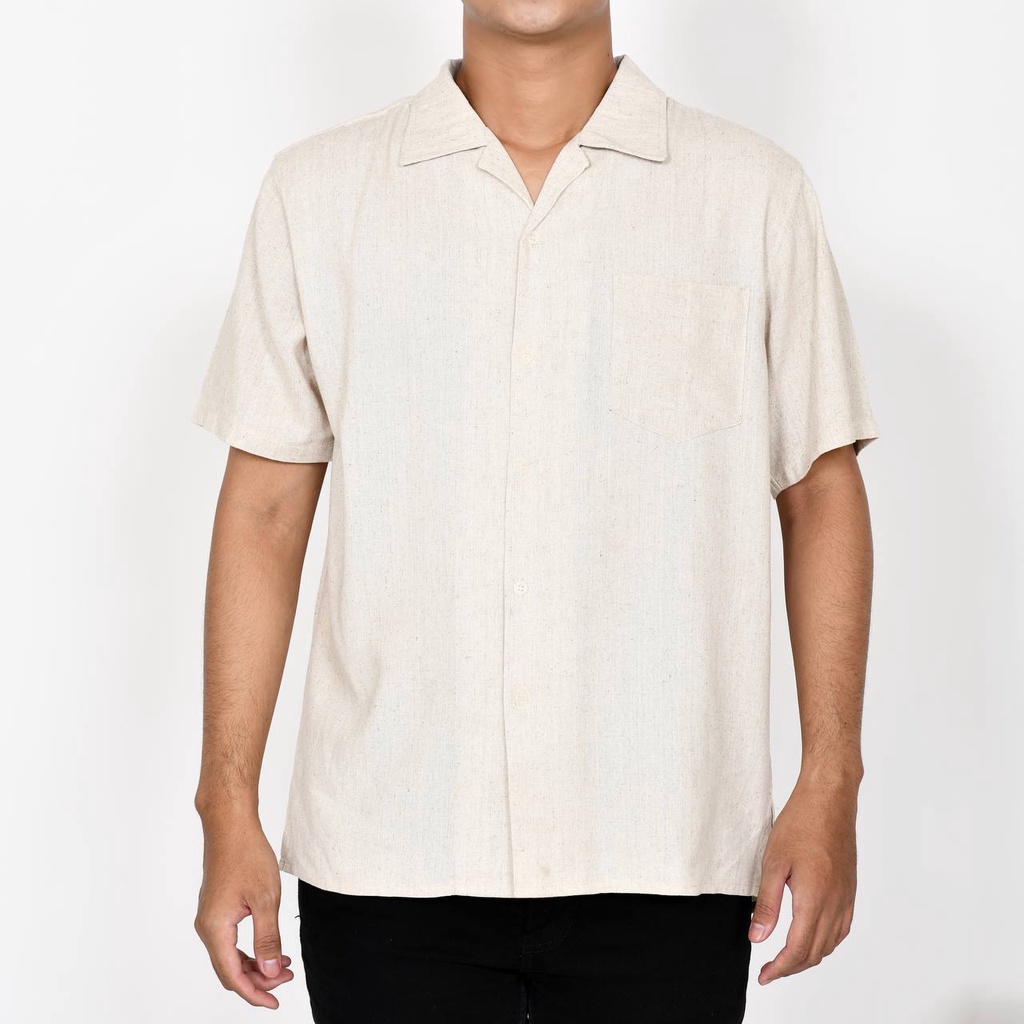 Jual Lockers Kemeja Pria Lengan Pendek Linen Polos Model Cuban Collar ...