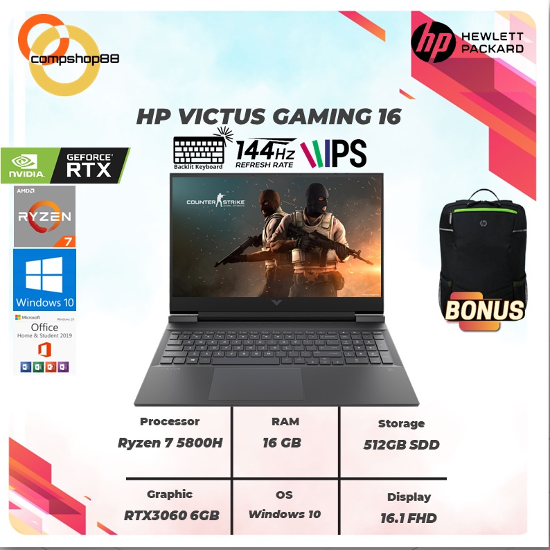 Jual LAPTOP HP VICTUS GAMING 16 E0084AX/E0085AX/E0086AX RYZEN 7 5800H ...