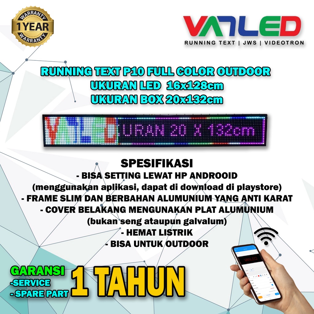 Jual Led Running Text Outdoor P10 RGB Fullcolor Ukuran 20x132cm ...