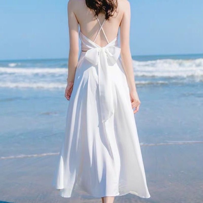 Jual D23 Dress A Line White Blackless Dress Pantai Sexy Dress Korean Vintage Shopee Indonesia 