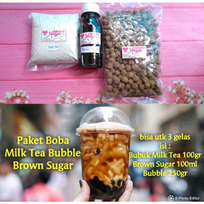 Jual Paket Boba minuman milk tea + brown sugar + bubble tapioca pearl
