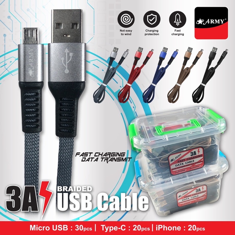 Jual Kabel Data Army Lightning Type C Micro Bisa Toples Atau Satuan Shopee Indonesia