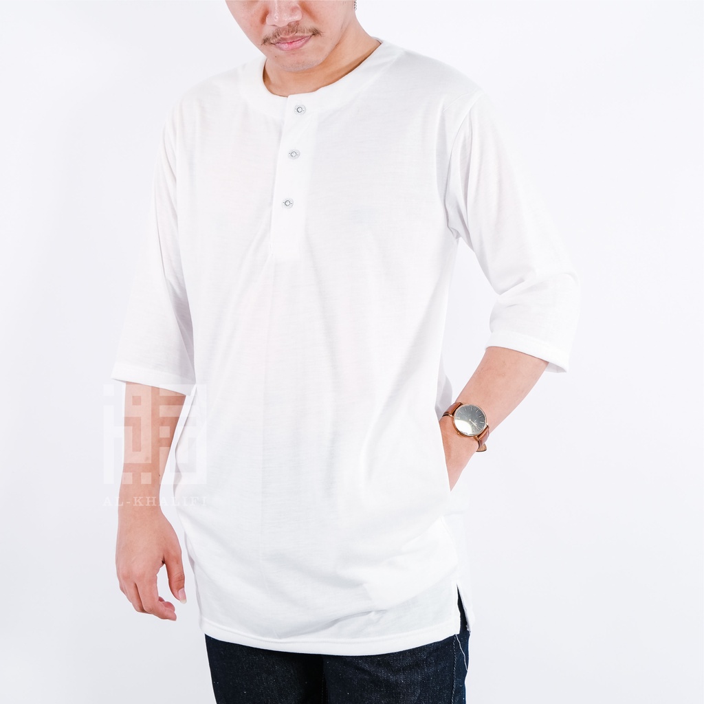 AL-KHALIFI - Kurta Pakistan Bahan Kaos Lengan 3/4 Baju Koko Muslim Fashion Modern