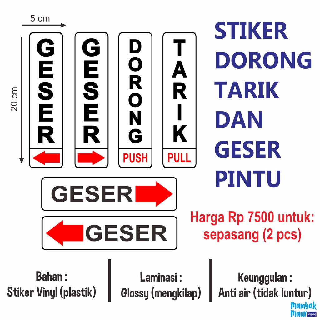 Jual Stiker Pintu Dorong Tarik Dan Geser Bahan Vinyl Plastik Dan