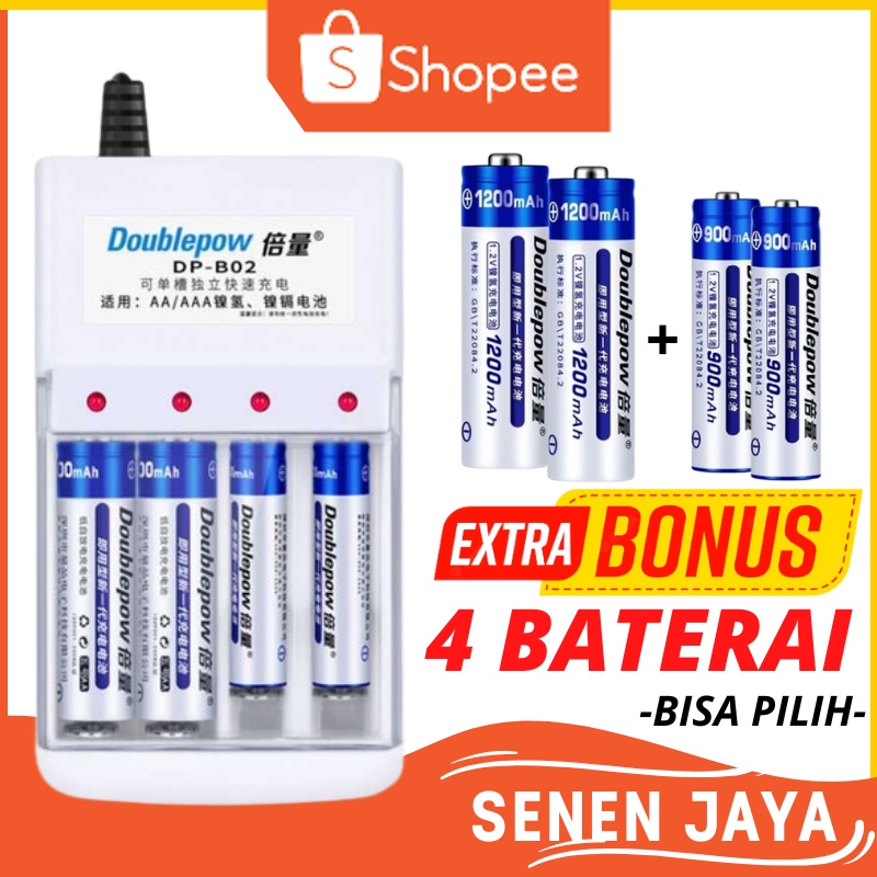 Jual FREE CHARGER!!! Charger Baterai AA AAA Doublepow 4 SLOT + Baterai ...